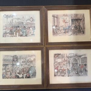 Anton Pieck Framed Prints: 19th Century City Scenes, Set of 4 circa 1966ish